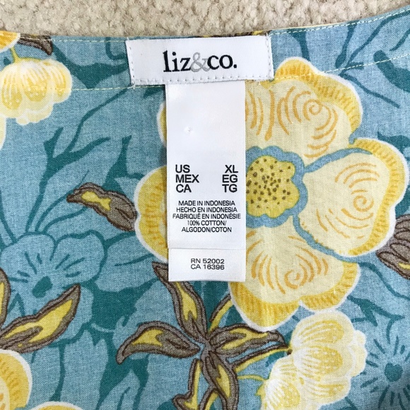 Liz & Co NWOT  Yellow Teal Floral Long Tunic XL - Picture 5 of 5